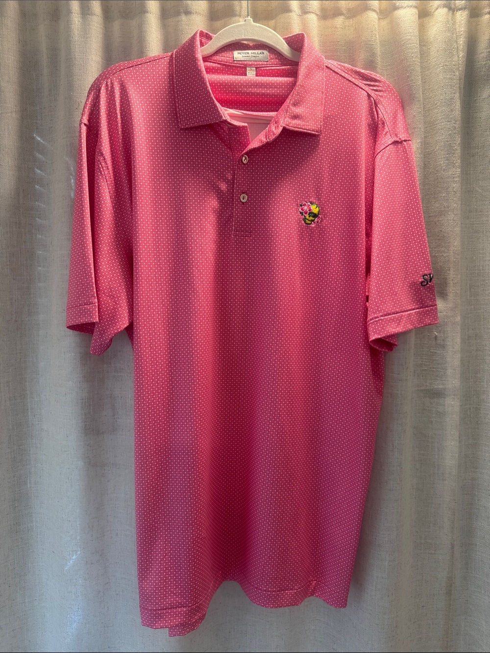 Peter Millar Men’s Hot Pink Polo with Micro Dot Texture